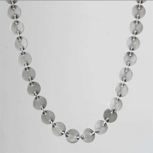 Jane Diaz 925 Sterling Silver Handmade Disc Chain Round Circle Link Necklace - Picture 1 of 11